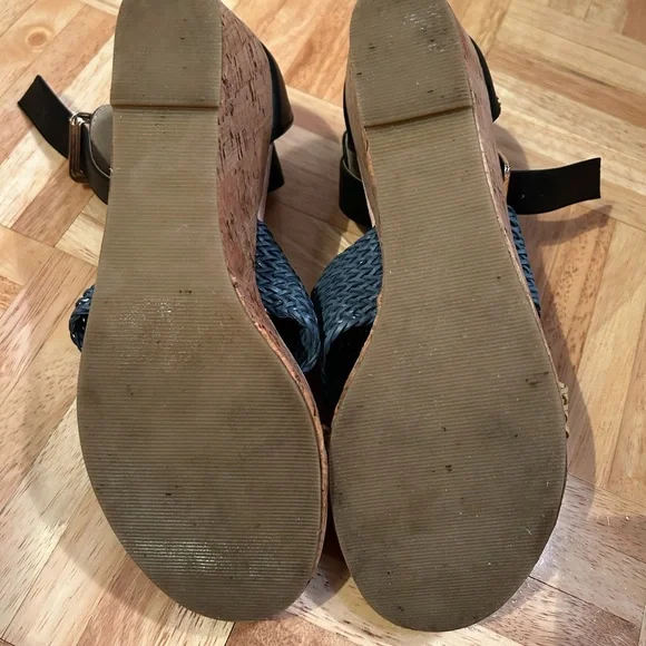 Women’s Aqua and yellow braided with black ankle strap enclosed cork 2 1/2 heel - Picture 11 of 12